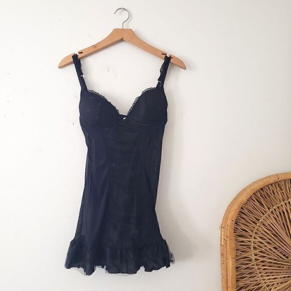 Boudoir Collection Black Teddy Lingerie Polka Dot Thong Set S NWOT - Picture 1 of 10